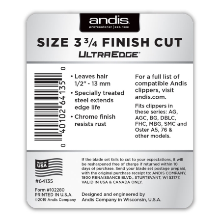 Andis Size 3 3/4 Finish Cut Ultraedge Clipper Blade